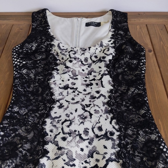 Guess Black White Lace Overlay Sleeveless Body Con Mini Dress - Picture 2 of 11